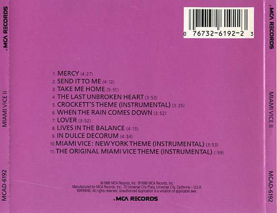 Miami Vice II Soundtrack (1986) - CD Sniper Reference Collection of Rare Movie Soundtracks